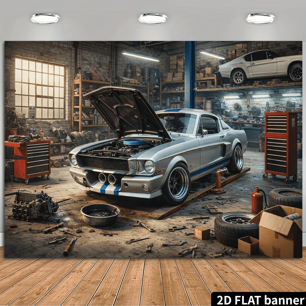 Auto Repair Shop Background - خلفية قماشية بتصميم مخزن سيارات رياضية