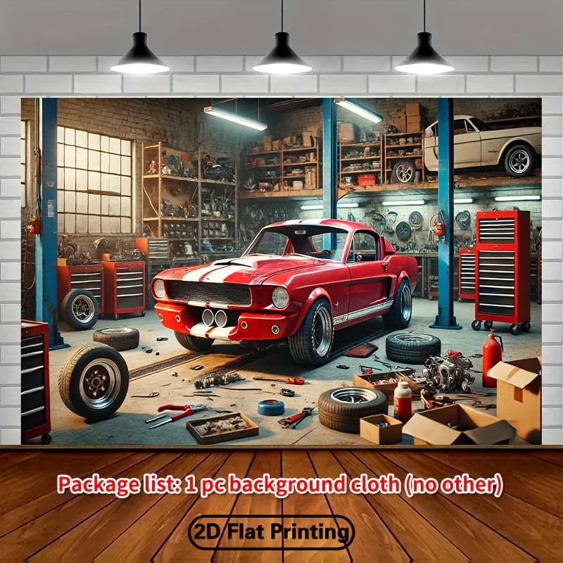 Auto Repair Shop Background - خلفية ورشة سيارات كلاسيكية، مشهد متجر